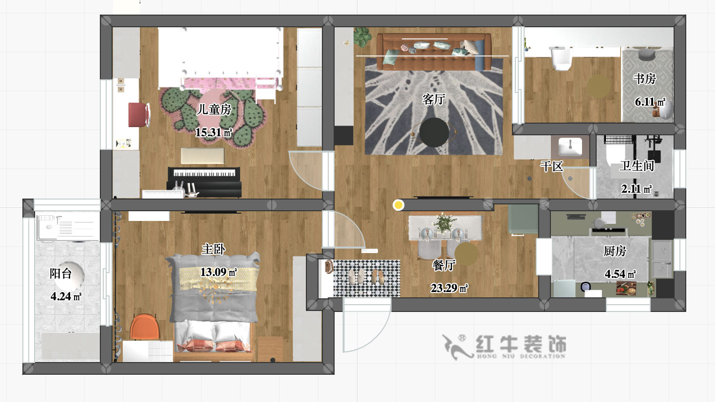 魏明花_西康路3號(hào)12-402-85㎡-北歐風(fēng)格_彩平圖