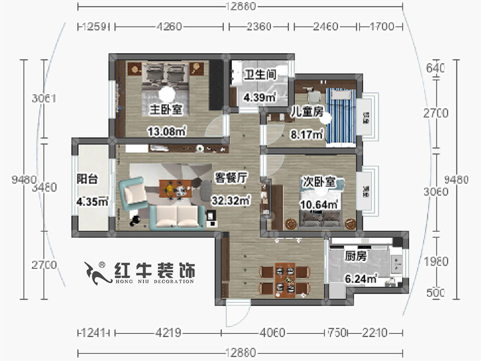 陸利民_南京信息工程大學(xué)人才公寓5-803-113㎡-現(xiàn)代風(fēng)格_平面彩圖