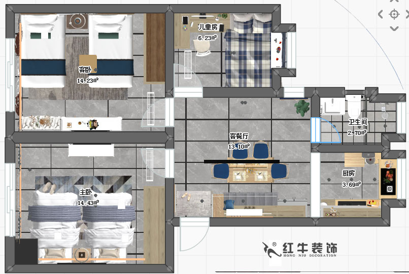 仇美蓉_苜蓿園大街1號49-106（苜蓿園東街1號49-106）-70㎡-北歐風(fēng)格_彩平圖