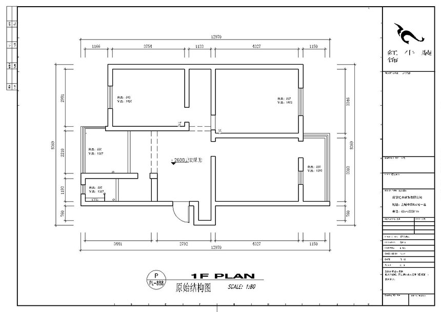 顧娟_全福小區(qū)10-201-90㎡-現(xiàn)代風(fēng)格_2室2廳1衛(wèi)（舊房裝修）_半包￥66800_全包13萬(wàn)00_01原始結(jié)構(gòu)圖