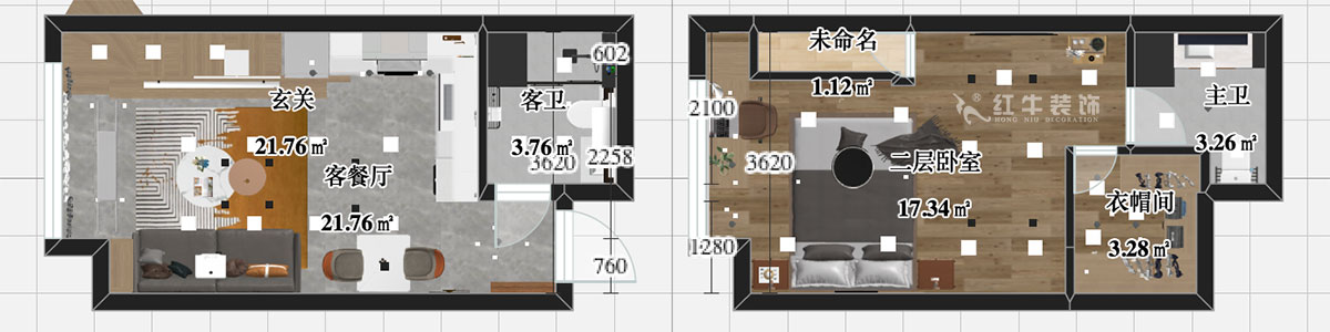 張智猿｜海賦尚城6-508-40㎡挑高-現(xiàn)代簡約風(fēng)格｜1室1廳1衛(wèi)｜新房裝修｜定制家￥100000｜全包11萬｜00_04彩平圖