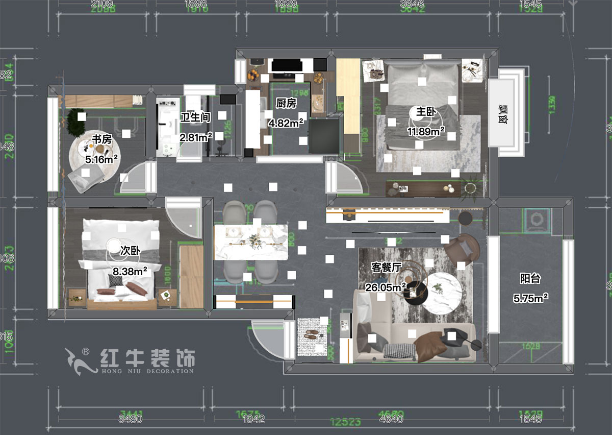 顧娟｜花雨南庭4-1-201-79㎡-現(xiàn)代風(fēng)格｜3室2廳1衛(wèi)｜老房裝修｜定制家￥80200｜全包12萬｜00_03彩平圖