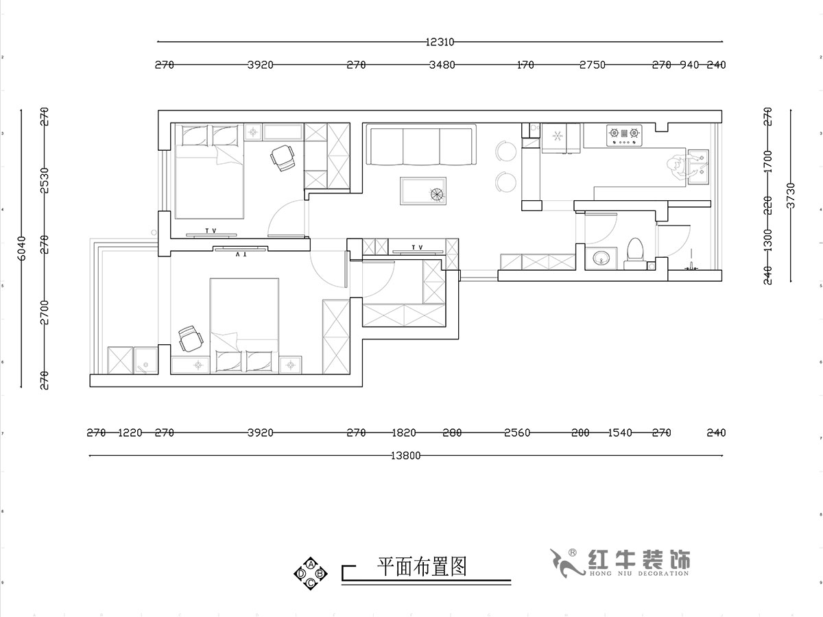 【實(shí)景案例】張智猿｜熱河南路308小區(qū)11-3-201-60㎡-簡(jiǎn)約風(fēng)格｜2室1廳1衛(wèi)｜老房裝修｜成品家￥92700｜全包12萬(wàn)｜00_02平面布置圖