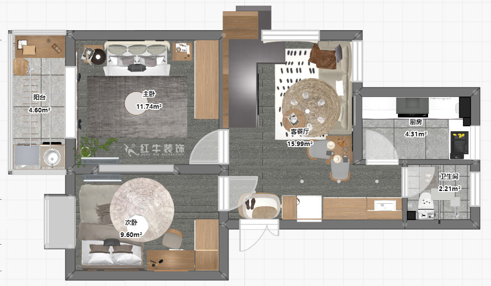 孟憲濤｜堯順佳園2期60-606-72㎡-簡約風(fēng)格｜3室1廳1衛(wèi)｜新房裝修｜定制家｜全包11萬｜00_03一層平面彩圖