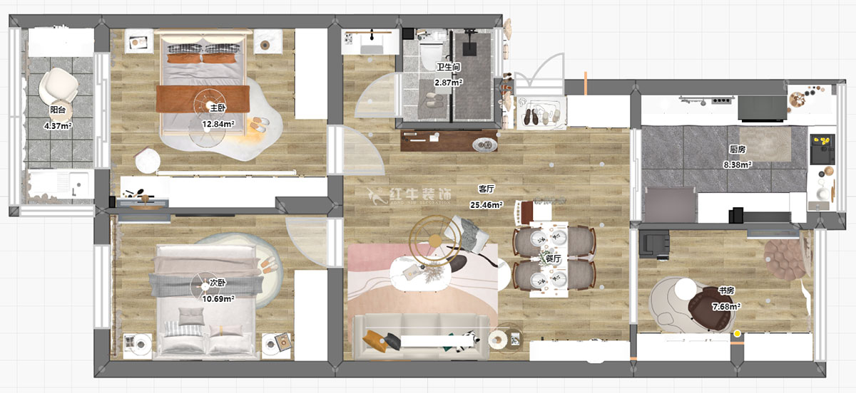 蔣?。娚缴角f24-303-90㎡-現(xiàn)代簡約風(fēng)格｜3室1廳1衛(wèi)｜舊房裝修｜定制家￥120000｜全包13萬｜00_03平面彩圖