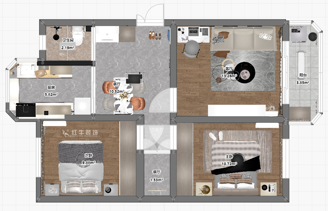 蔣琛｜農科院住宅小區(qū)36-2-304-75㎡-現代簡約風格｜3室1廳1衛(wèi)｜老房裝修｜定制家｜全包11萬｜00_03平面彩圖