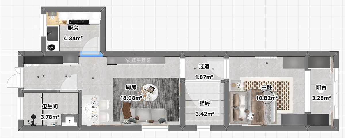 朱彥｜三條巷101-104-50㎡-簡約風格｜1室1廳1衛(wèi)｜老房裝修｜定制家｜全包10萬｜00_03平面彩圖