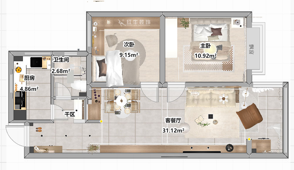 劉曉芳｜觀泓雅苑A區(qū)7-5-909-82㎡-原木奶油風(fēng)｜2室2廳1衛(wèi)｜新房裝修｜定制家｜全包11