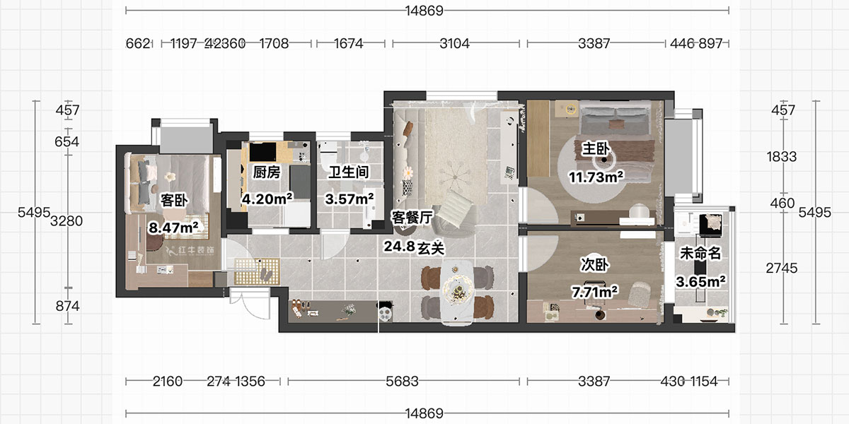 顧娟｜觀泓雅苑b3-801-85㎡-現(xiàn)代簡約風(fēng)格｜3室2廳1衛(wèi)｜舊房裝修｜定制家｜全包12