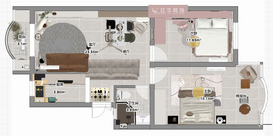 朱明琪｜紫薇花園2-302-72㎡-現(xiàn)代風(fēng)格｜2室2廳1衛(wèi)｜老房裝修｜定制家｜全包12萬(wàn)｜00_03平面彩圖